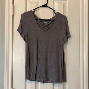 Striped cross neck tee